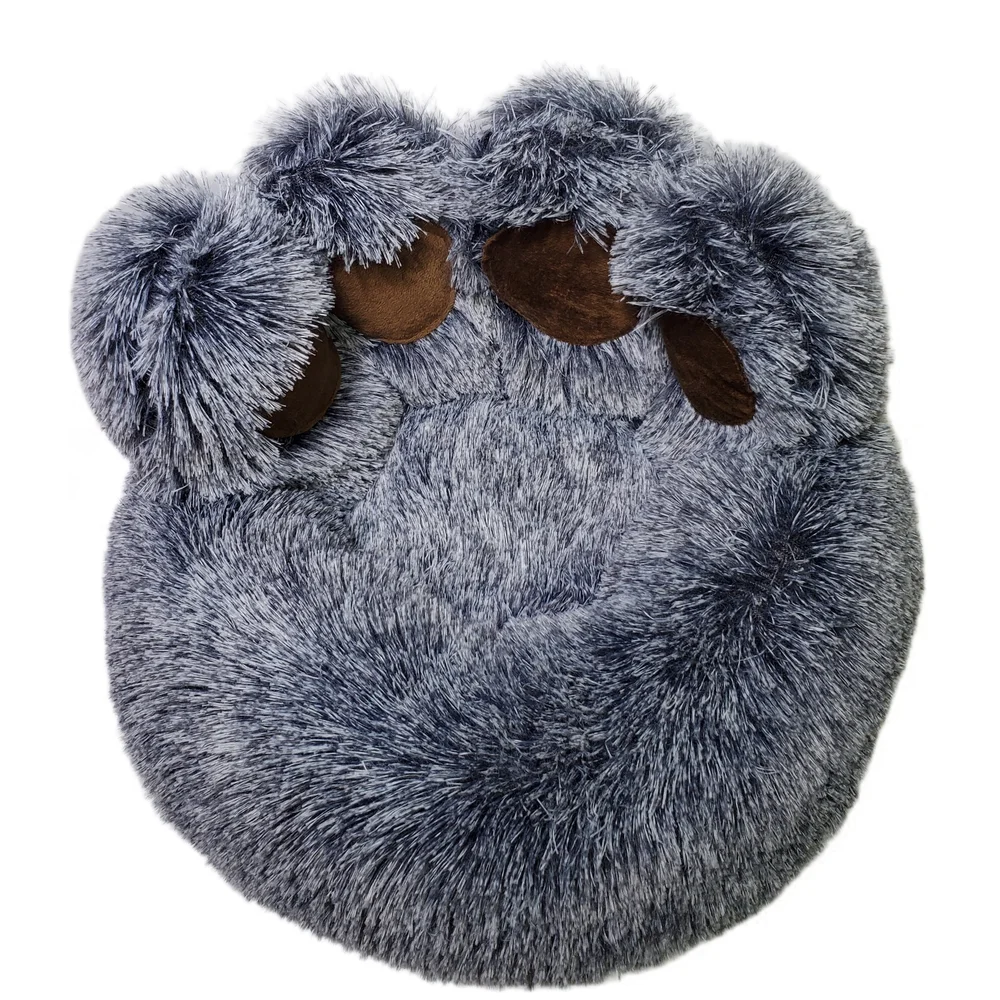 Pets Dog Bedding Comfy Fuzzy Small Round Bear Paw Shaped Plush Dog Cat Pet Bed